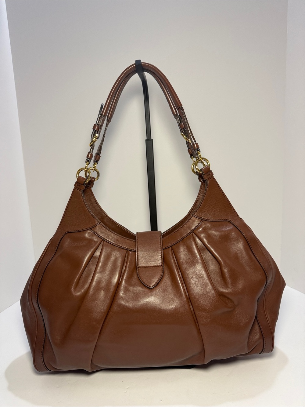 Salvatore Ferragamo Gancini Pleated Leather Hobo Bag - Picture 4 of 12